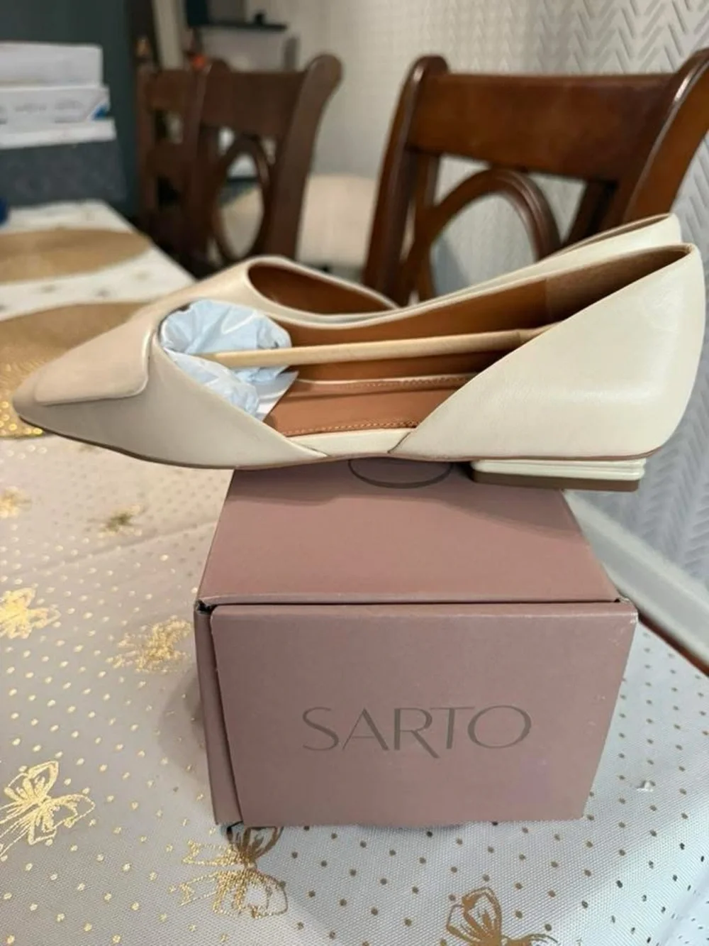 Franco Sarto Cream D'Orsay Loafers with Square Toe - Picture 2 of 3